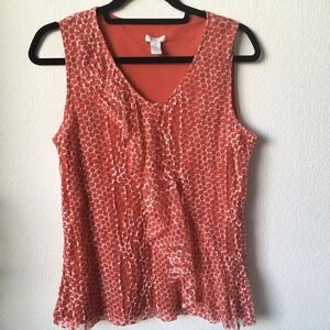 Chicos Red Sleeveless Top Blouse Polka Dots Flowy Ruffles‎ EUC Sz. 1